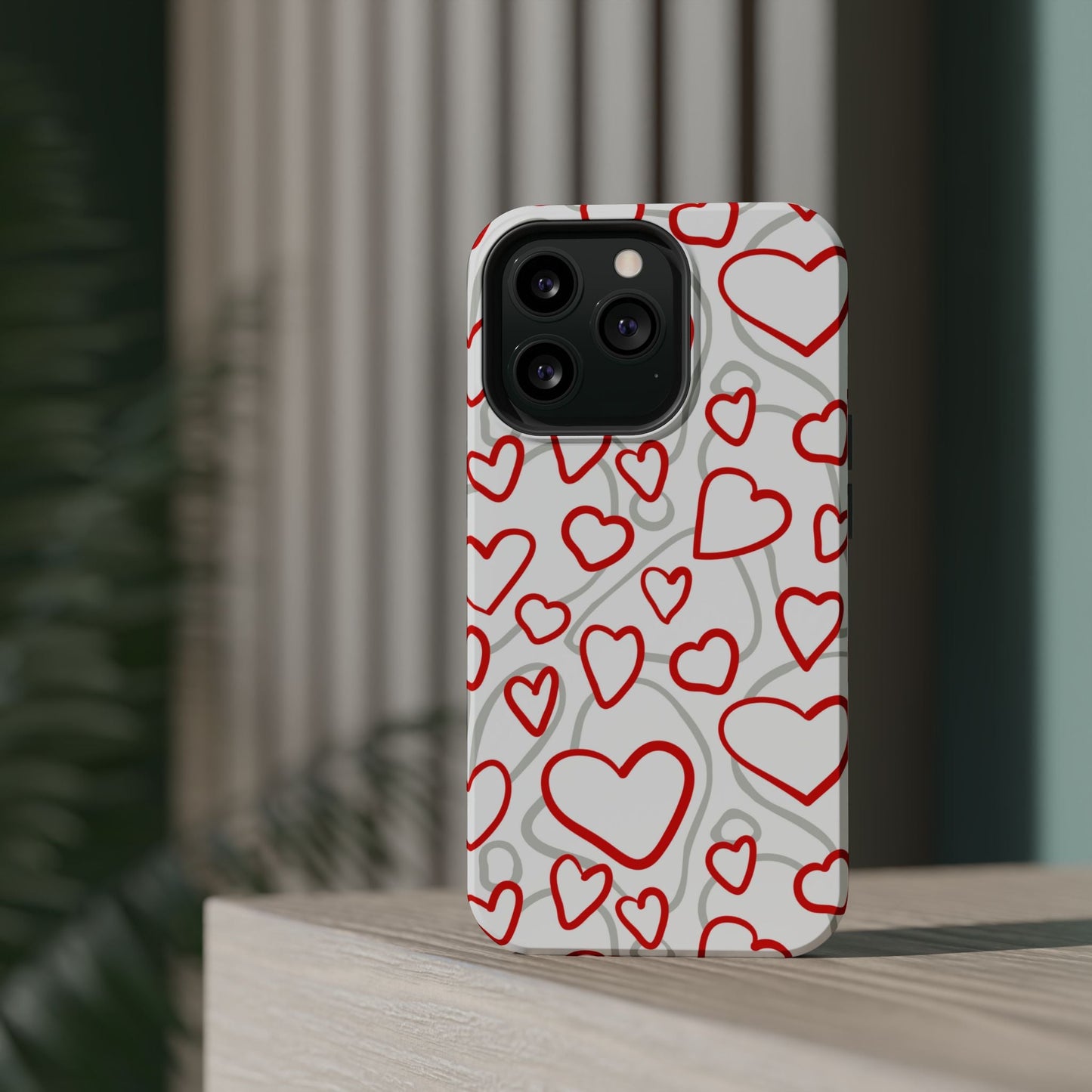 Red and White Heart Pattern MagSafe Case – Vibrant Love Design - BOGO Cases