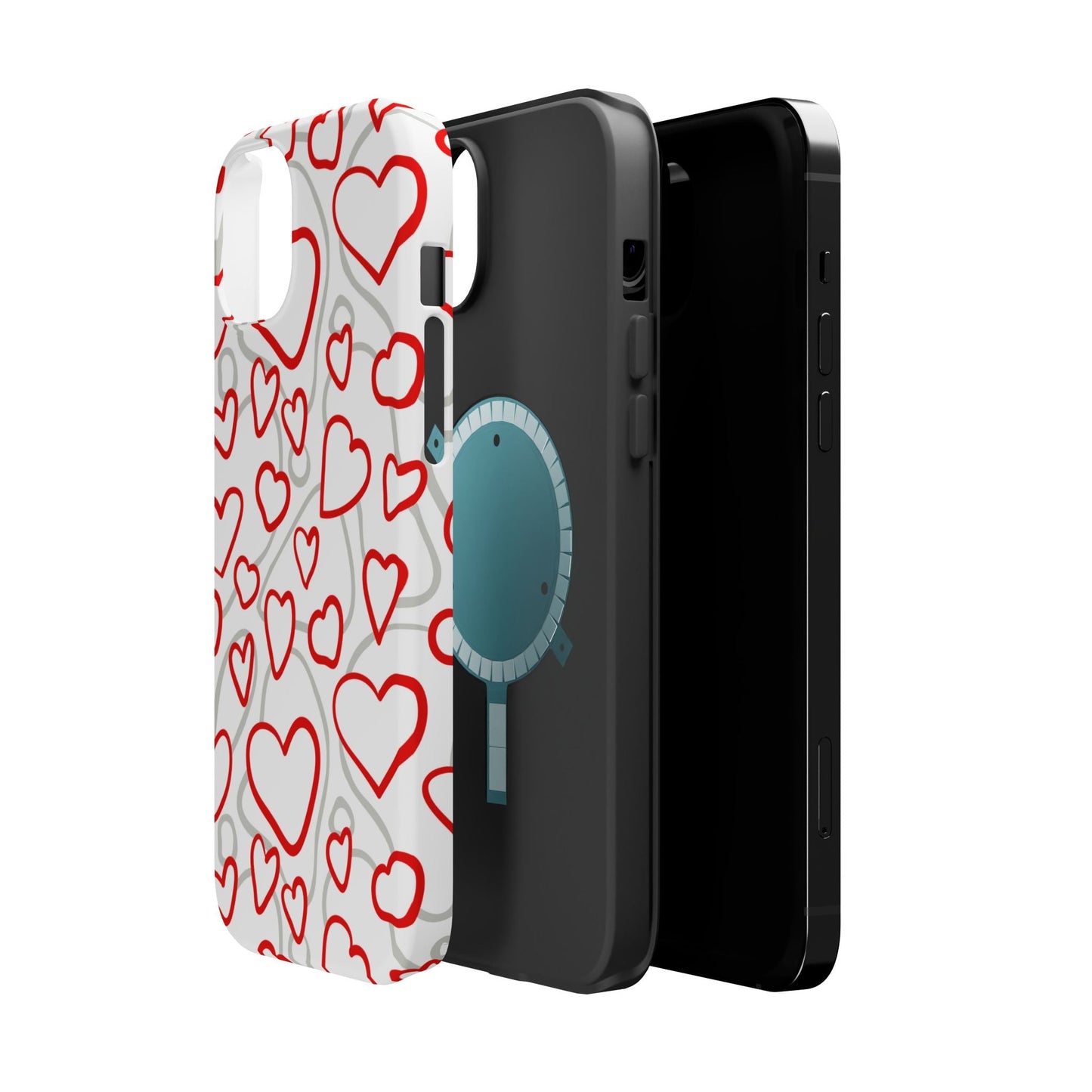 Red and White Heart Pattern MagSafe Case – Vibrant Love Design - BOGO Cases