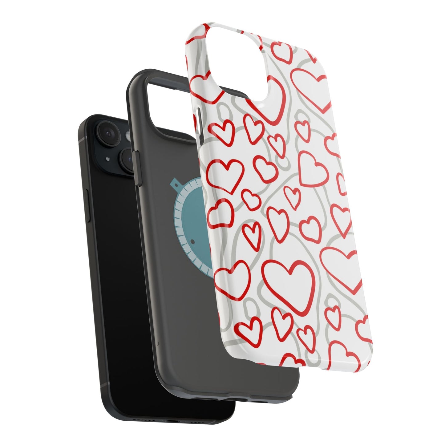 Red and White Heart Pattern MagSafe Case – Vibrant Love Design - BOGO Cases
