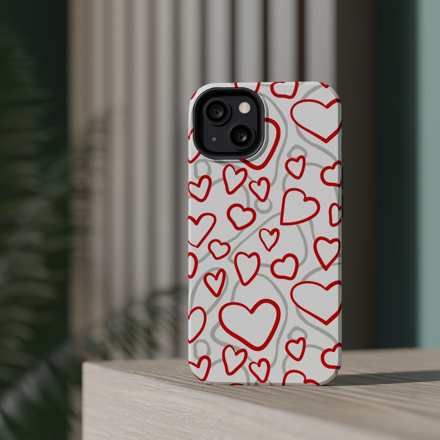 Red and White Heart Pattern MagSafe Case – Vibrant Love Design - BOGO Cases