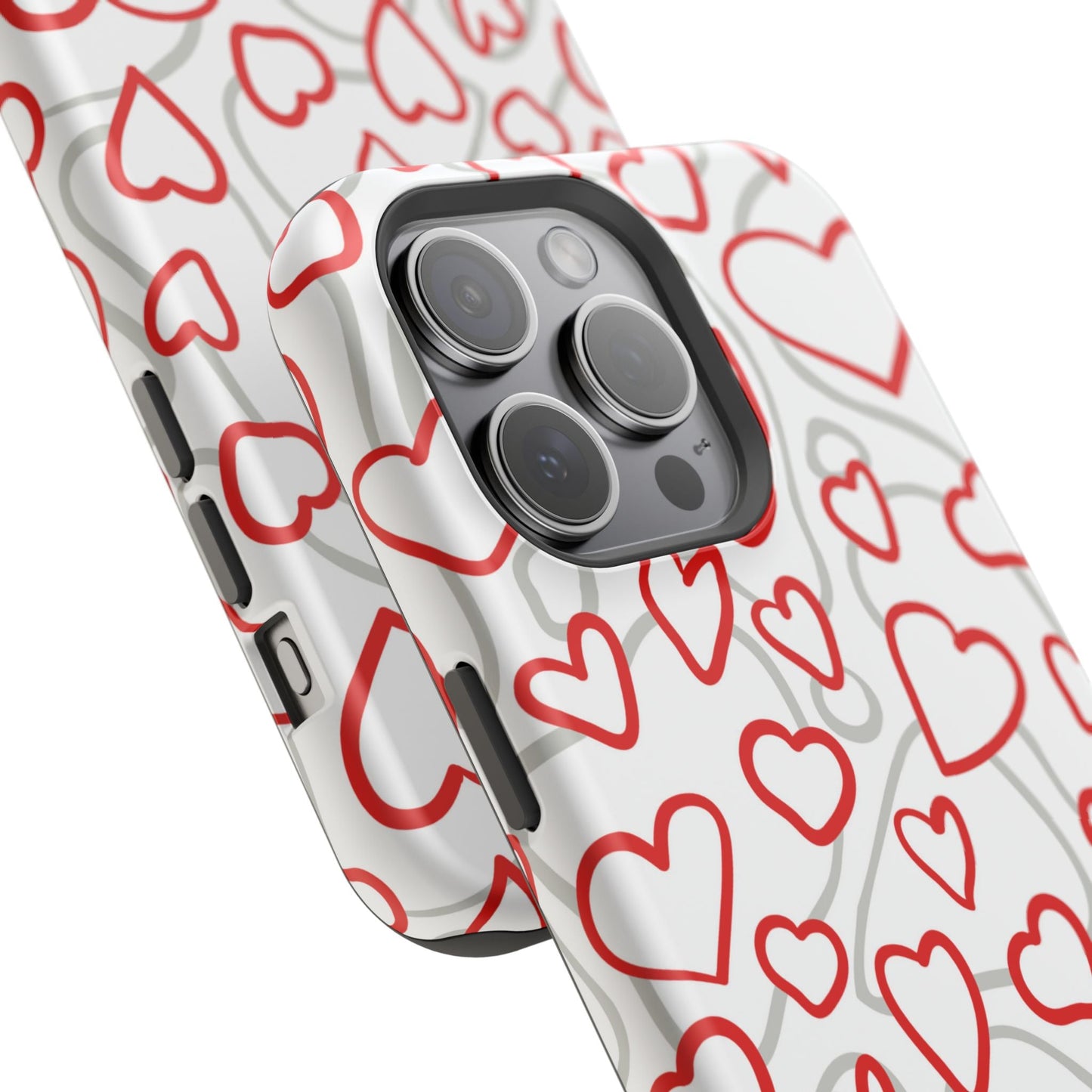 Red and White Heart Pattern MagSafe Case – Vibrant Love Design - BOGO Cases