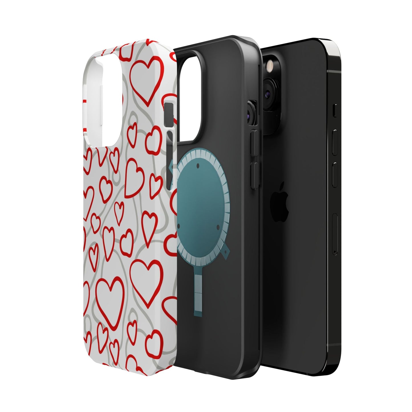 Red and White Heart Pattern MagSafe Case – Vibrant Love Design - BOGO Cases