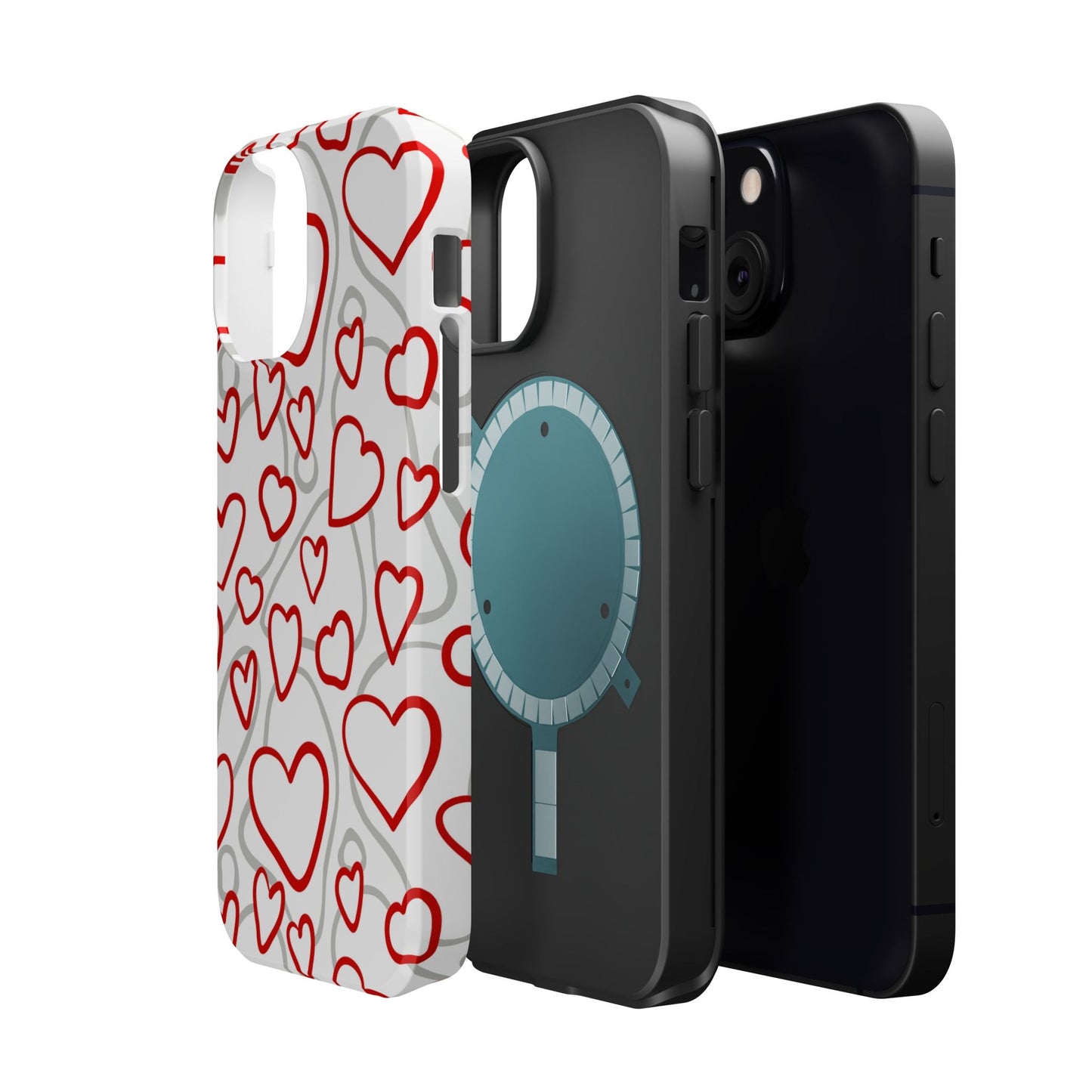 Red and White Heart Pattern MagSafe Case – Vibrant Love Design - BOGO Cases