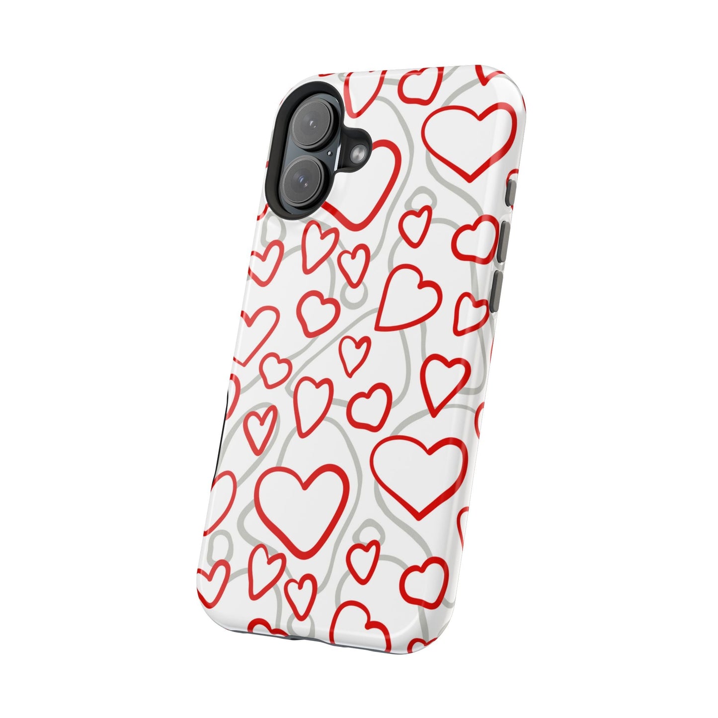 Red and White Heart Pattern MagSafe Case – Vibrant Love Design - BOGO Cases