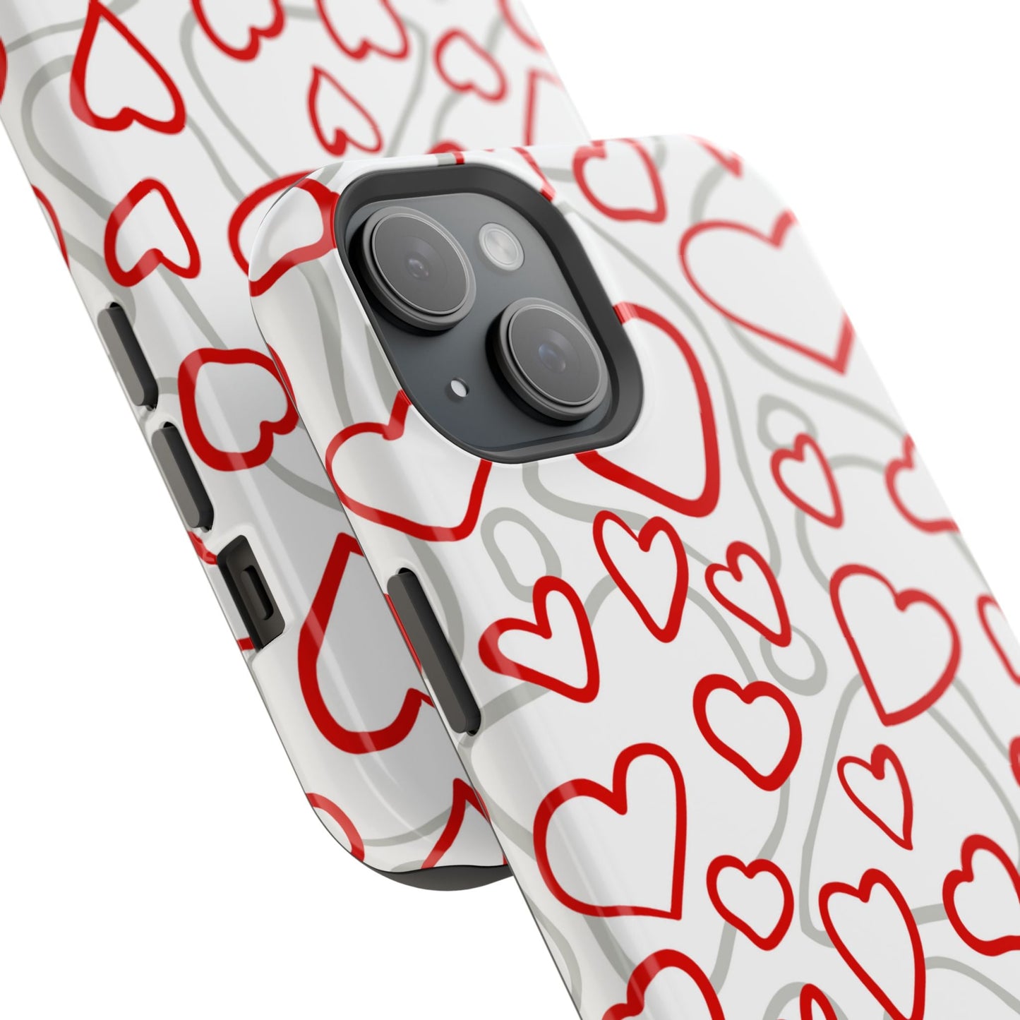 Red and White Heart Pattern MagSafe Case – Vibrant Love Design - BOGO Cases