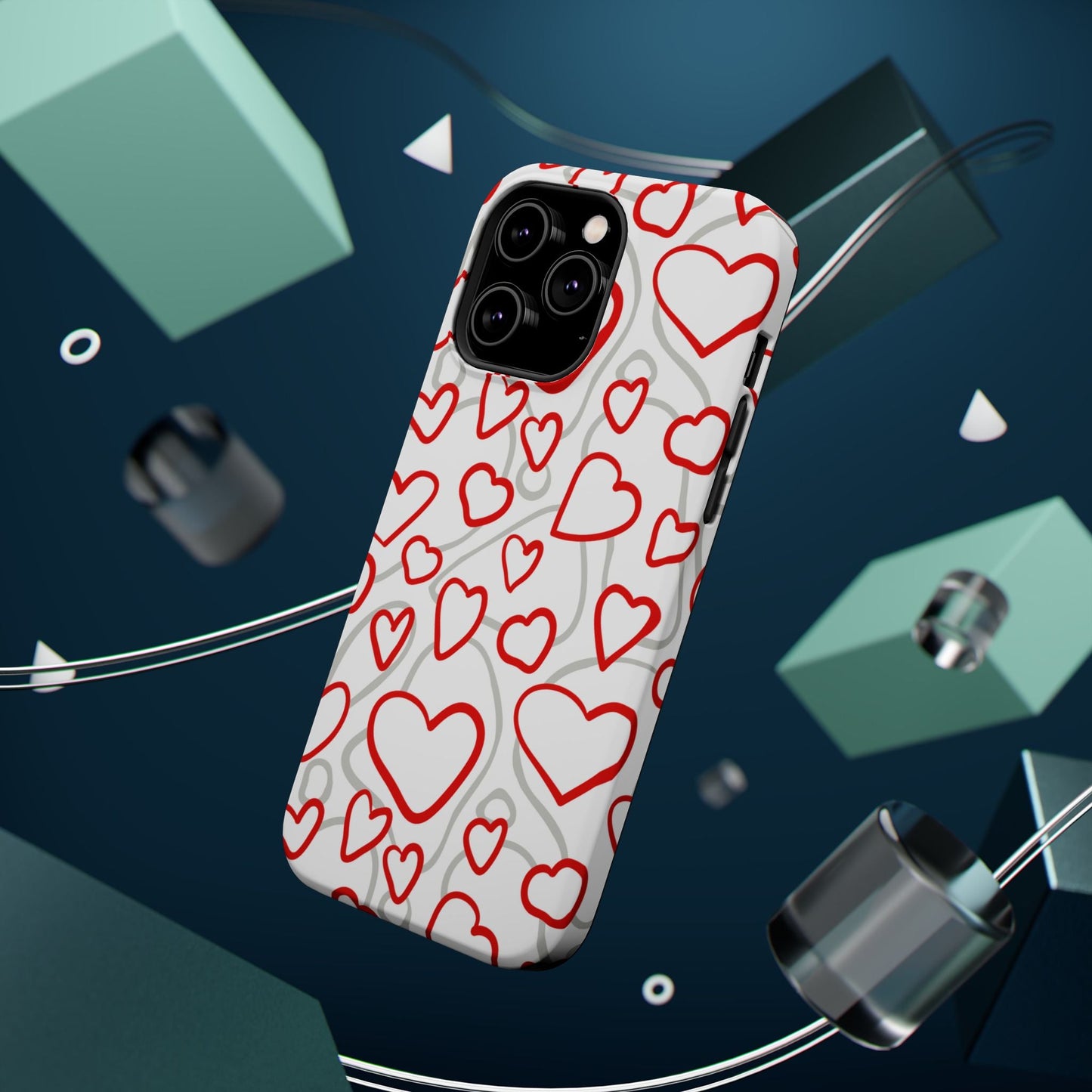 Red and White Heart Pattern MagSafe Case – Vibrant Love Design - BOGO Cases