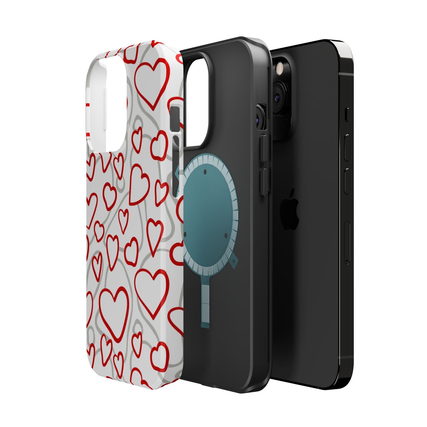 Red and White Heart Pattern MagSafe Case – Vibrant Love Design - BOGO Cases