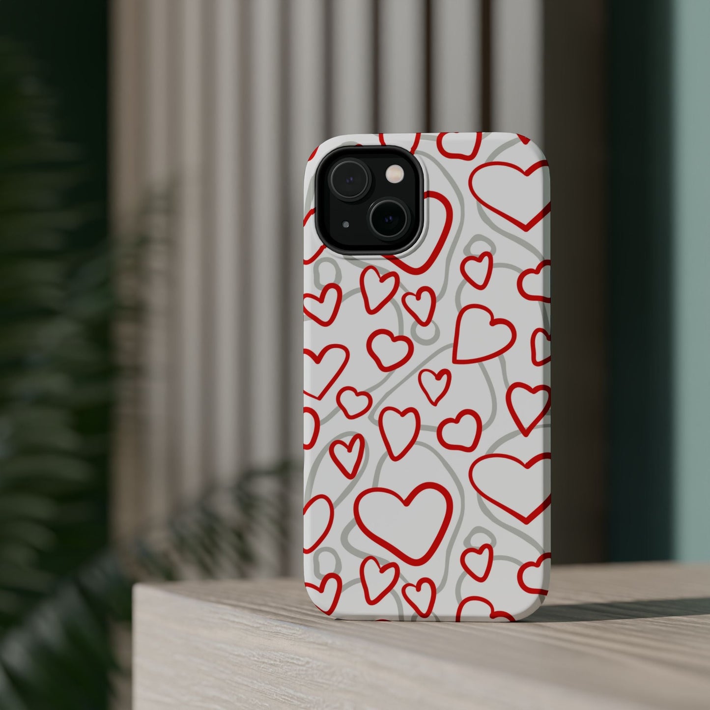 Red and White Heart Pattern MagSafe Case – Vibrant Love Design - BOGO Cases