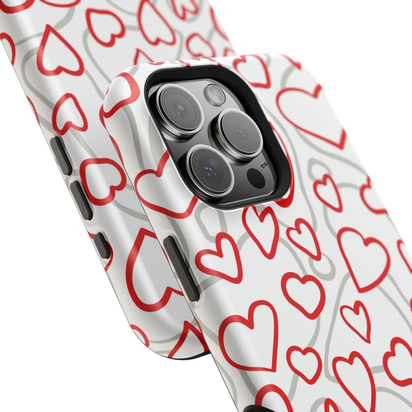Red and White Heart Pattern MagSafe Case – Vibrant Love Design - BOGO Cases