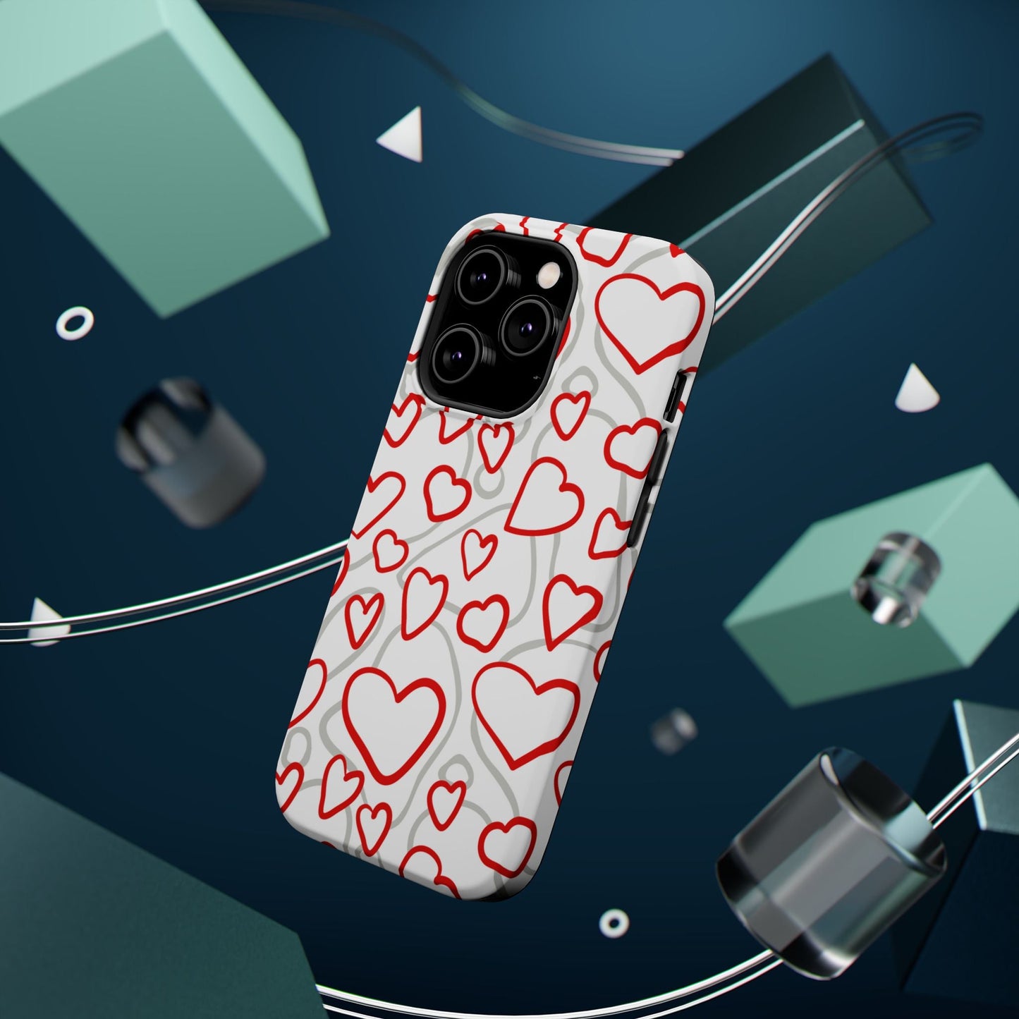 Red and White Heart Pattern MagSafe Case – Vibrant Love Design - BOGO Cases