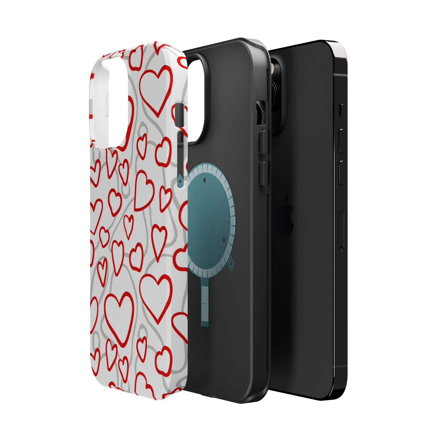 Red and White Heart Pattern MagSafe Case – Vibrant Love Design - BOGO Cases