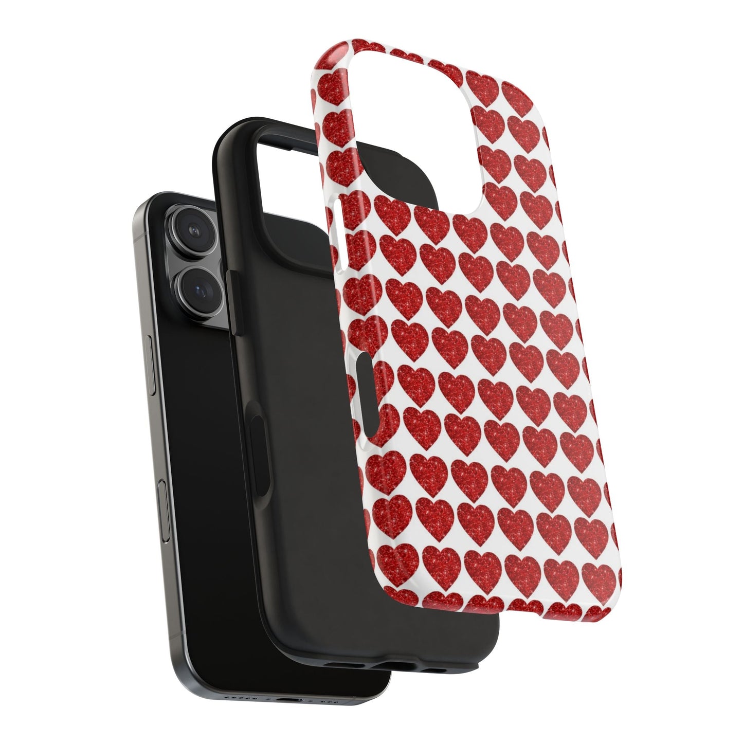 Red Glitter Hearts Charm - iPhone Series Case - BOGO Cases