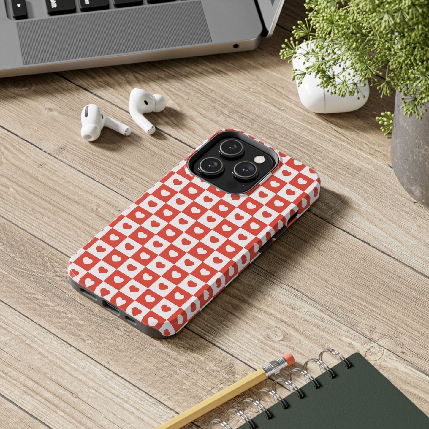 Red & White Heart Checkerboard – iPhone Series Case - BOGO Cases