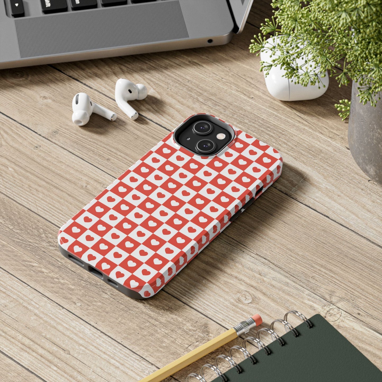 Red & White Heart Checkerboard – iPhone Series Case - BOGO Cases