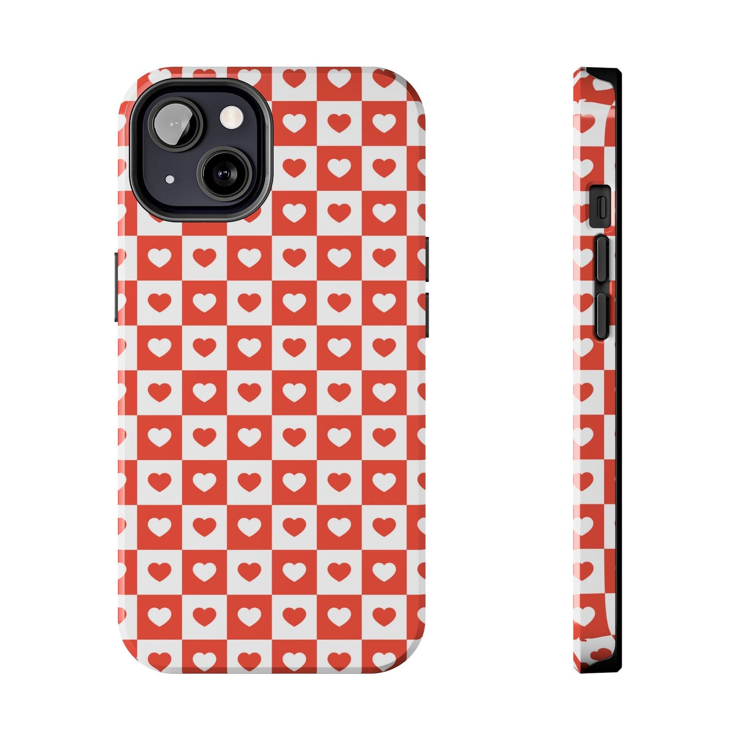 Red & White Heart Checkerboard – iPhone Series Case - BOGO Cases