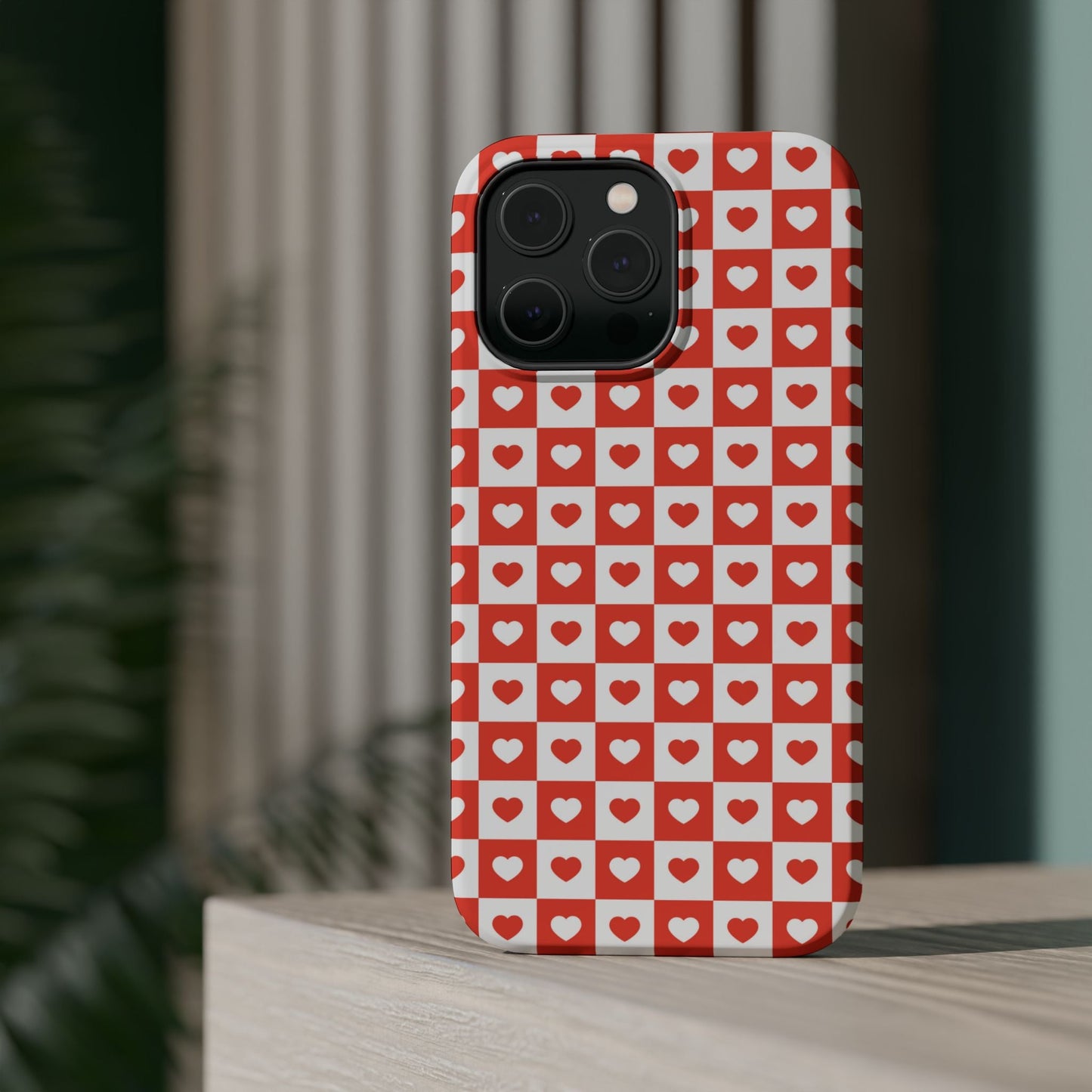 Red & White Heart Checkerboard – MagSafe iPhone Case - BOGO Cases