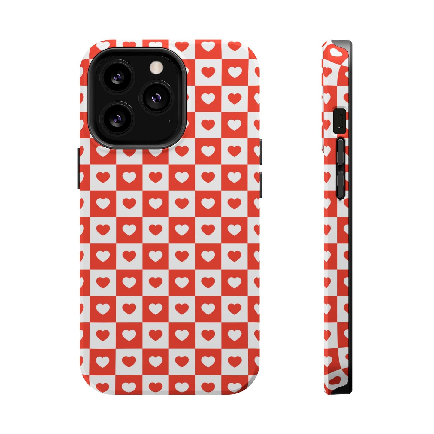 Red & White Heart Checkerboard – MagSafe iPhone Case - BOGO Cases