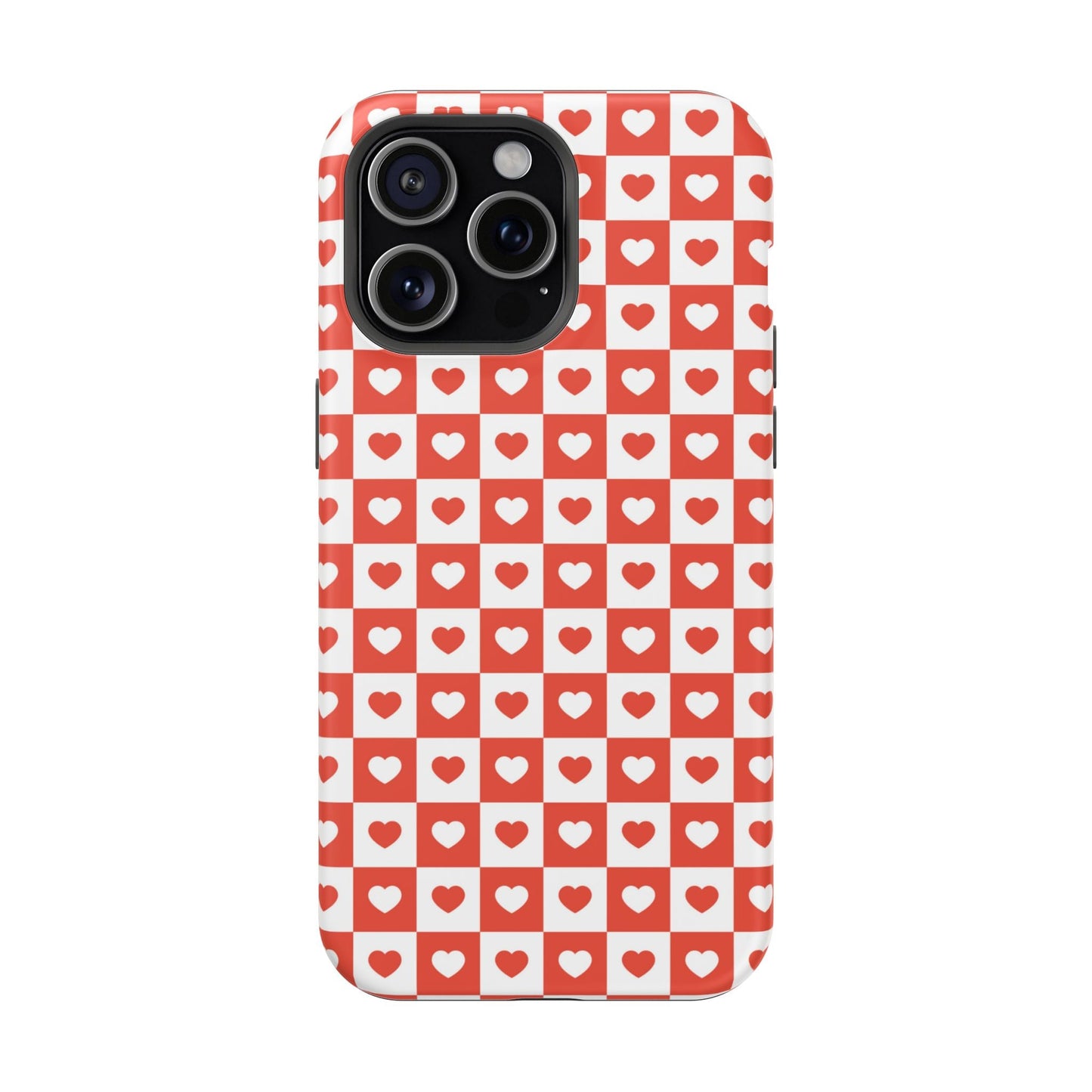 Red & White Heart Checkerboard – MagSafe iPhone Case - BOGO Cases