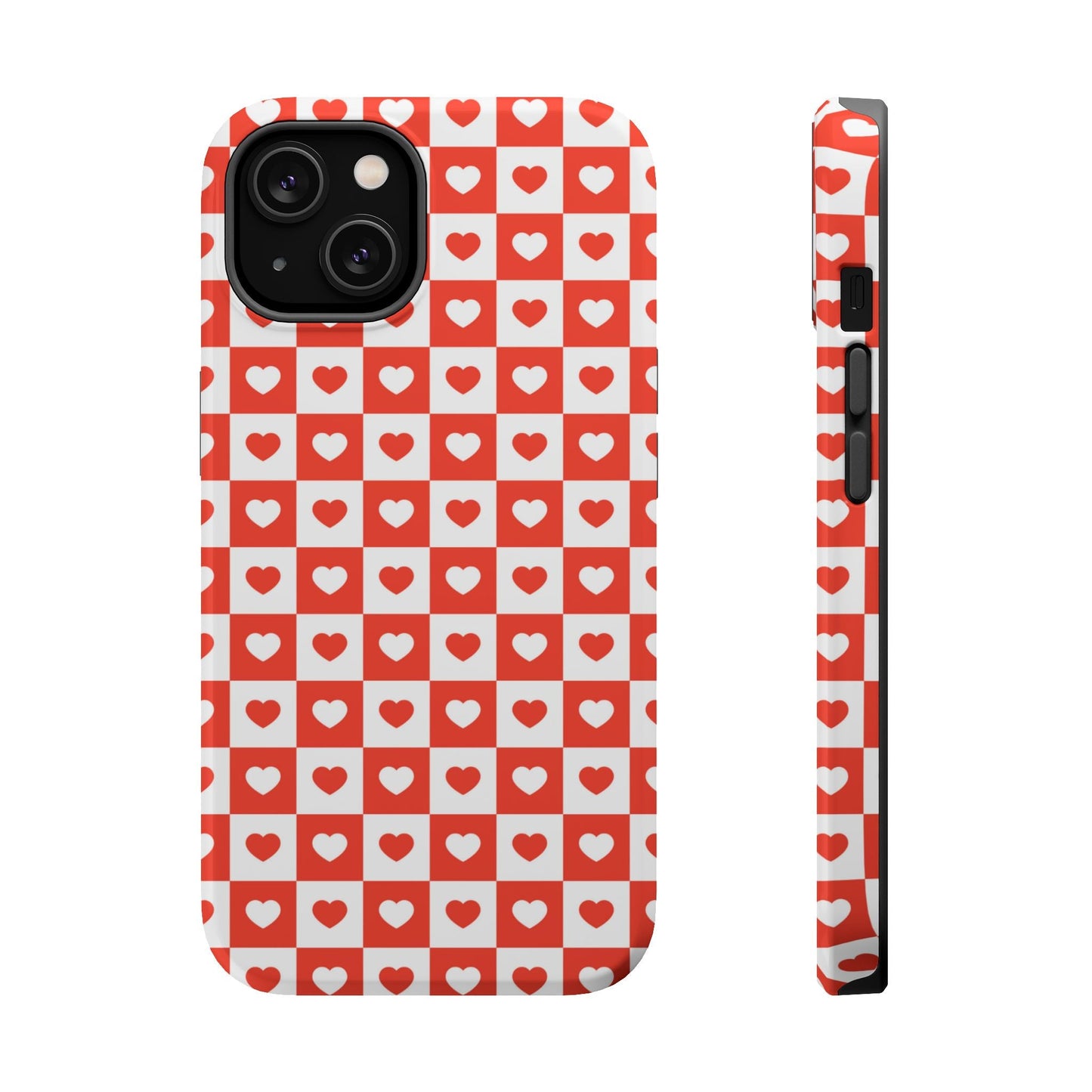 Red & White Heart Checkerboard – MagSafe iPhone Case - BOGO Cases