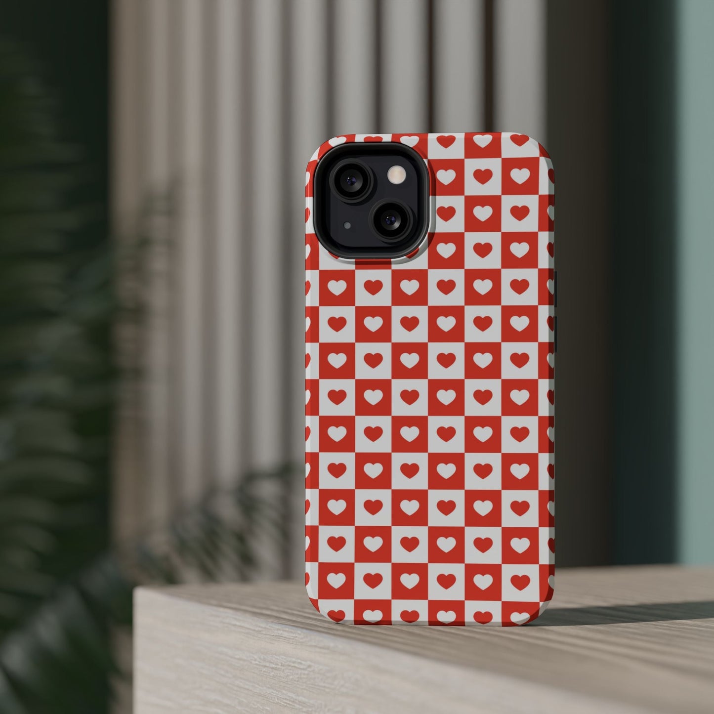 Red & White Heart Checkerboard – MagSafe iPhone Case - BOGO Cases