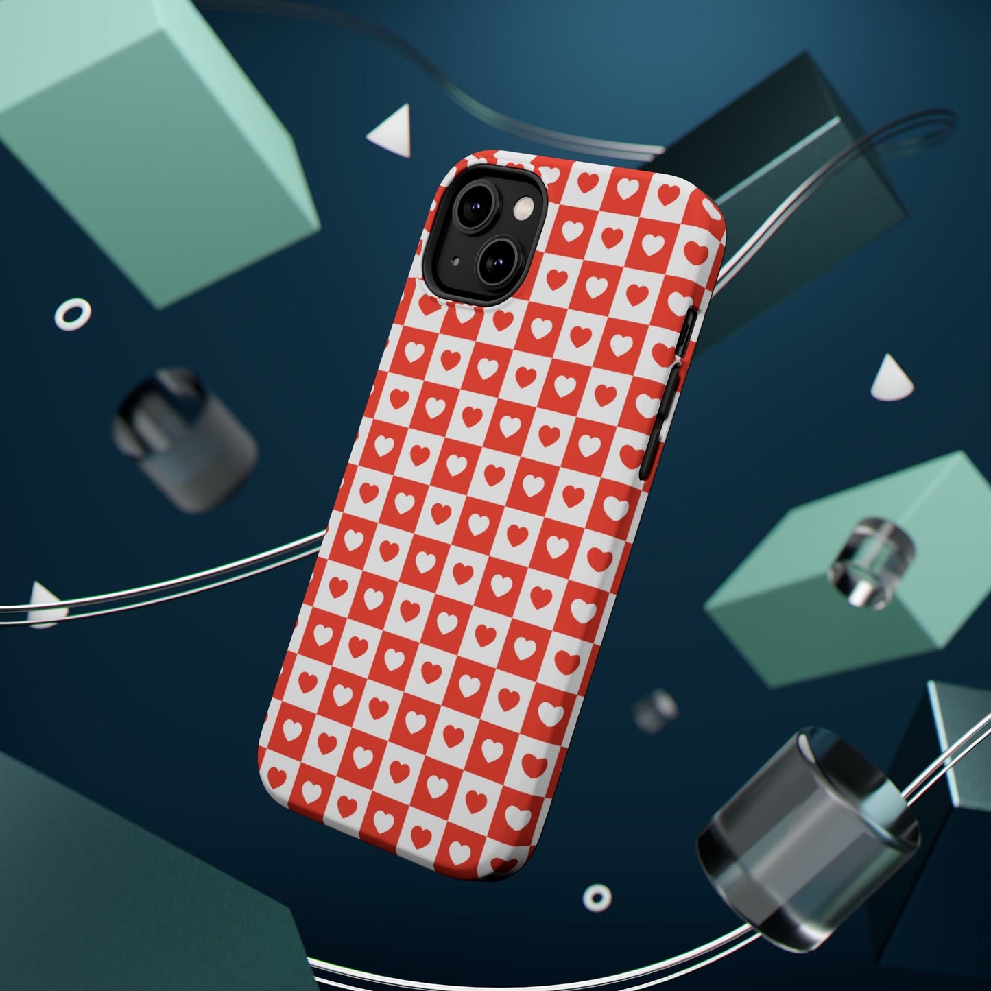 Red & White Heart Checkerboard – MagSafe iPhone Case - BOGO Cases