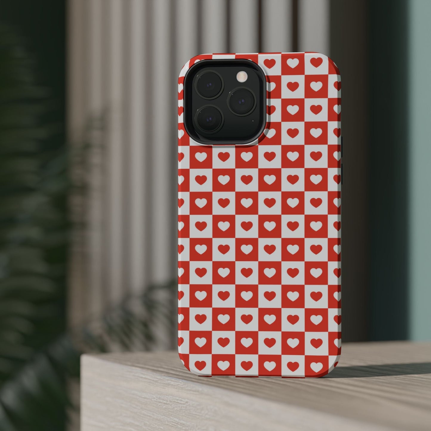 Red & White Heart Checkerboard – MagSafe iPhone Case - BOGO Cases