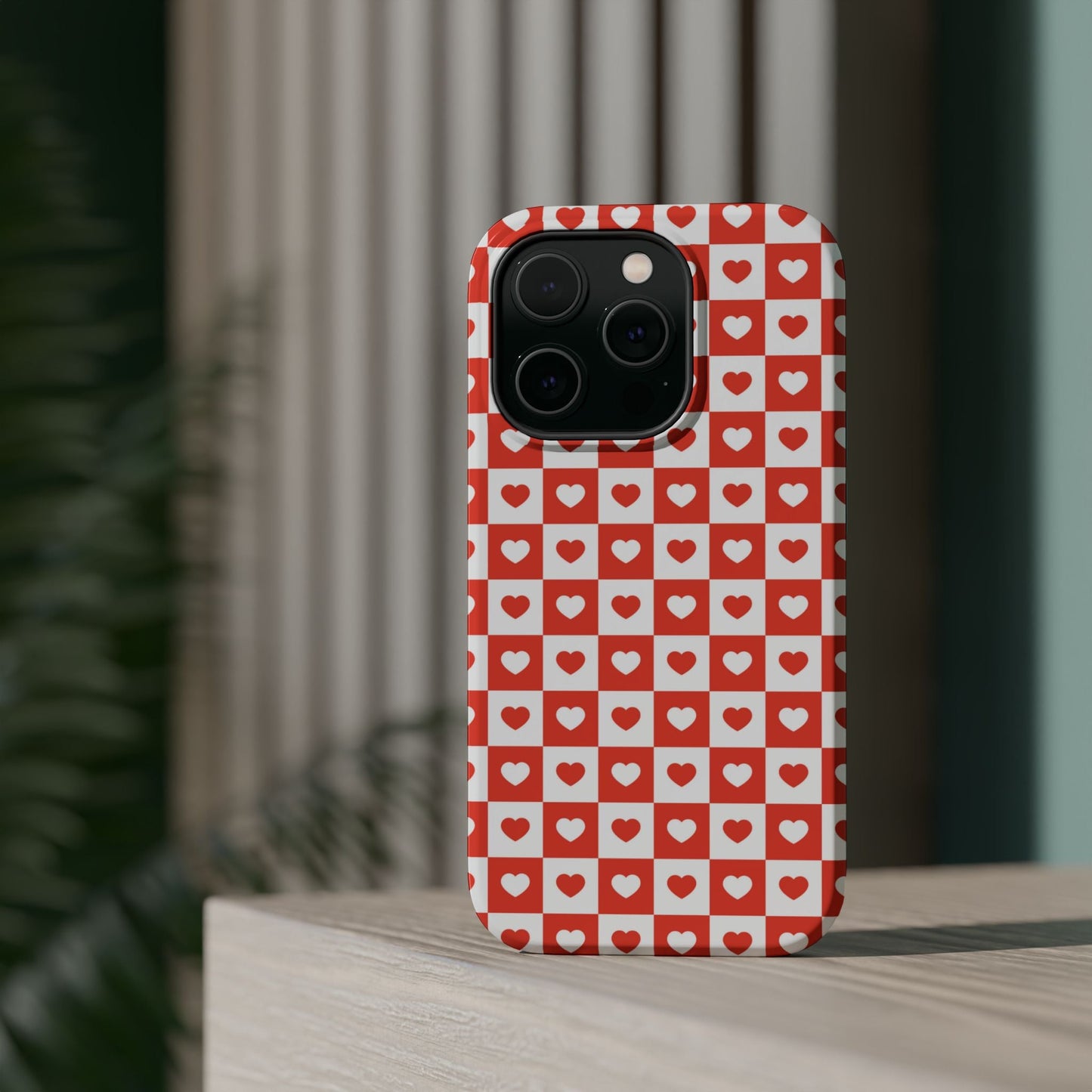 Red & White Heart Checkerboard – MagSafe iPhone Case - BOGO Cases
