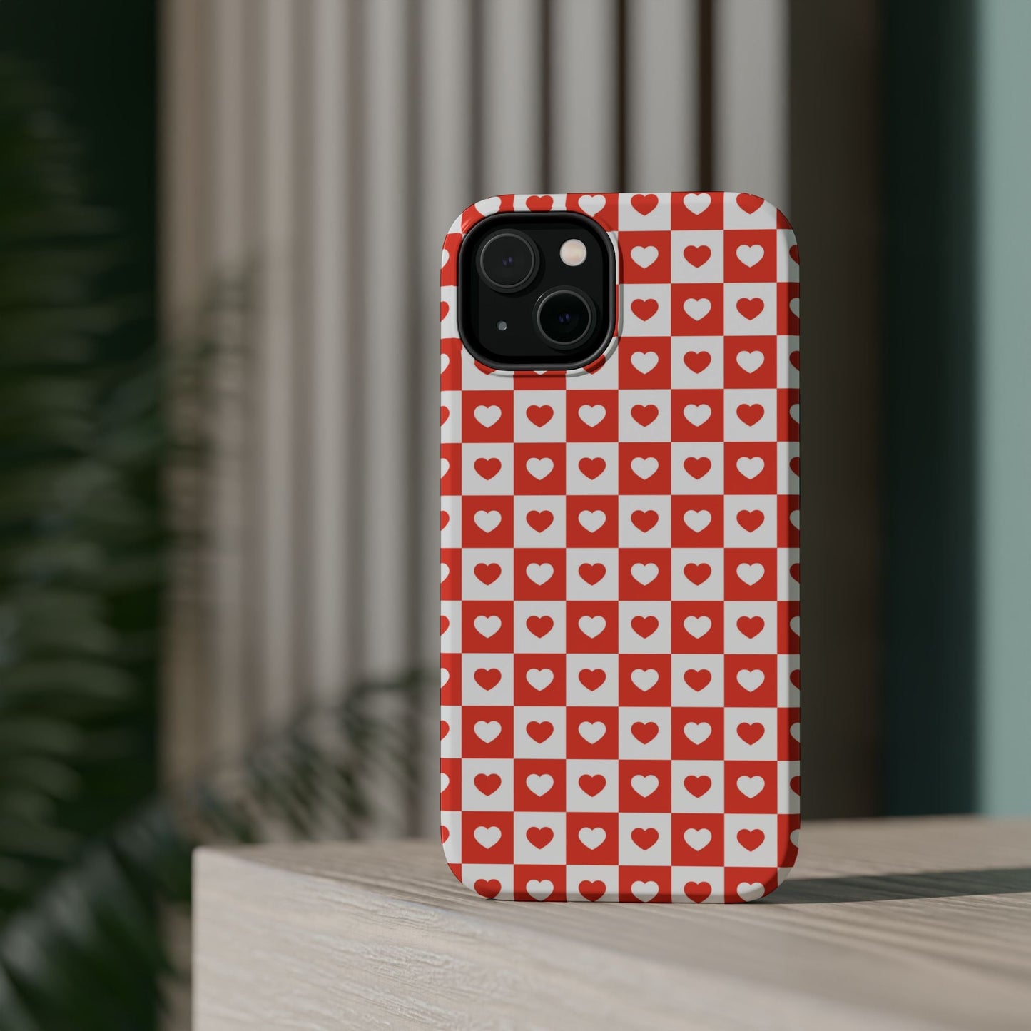 Red & White Heart Checkerboard – MagSafe iPhone Case - BOGO Cases