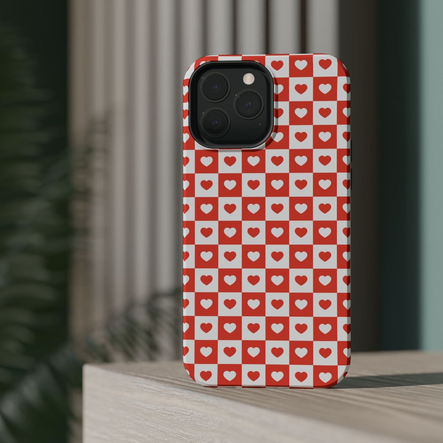 Red & White Heart Checkerboard – MagSafe iPhone Case - BOGO Cases
