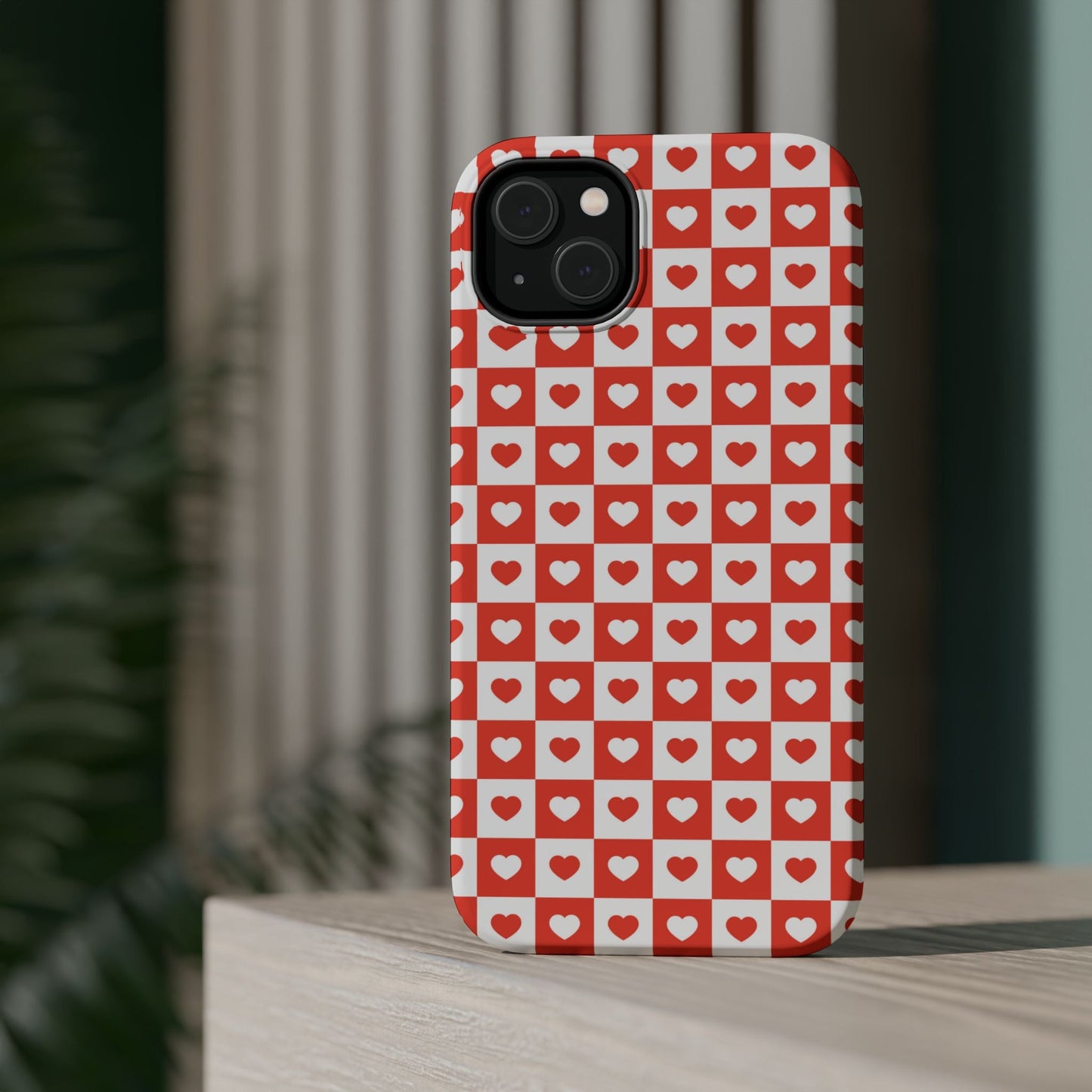 Red & White Heart Checkerboard – MagSafe iPhone Case - BOGO Cases