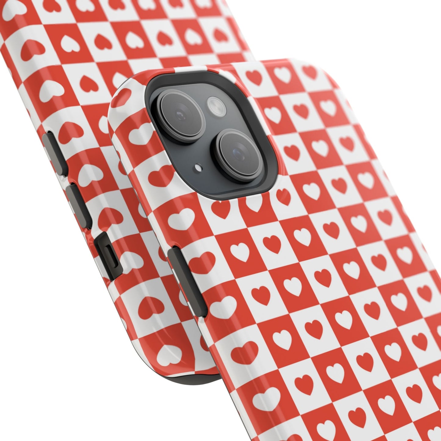 Red & White Heart Checkerboard – MagSafe iPhone Case - BOGO Cases