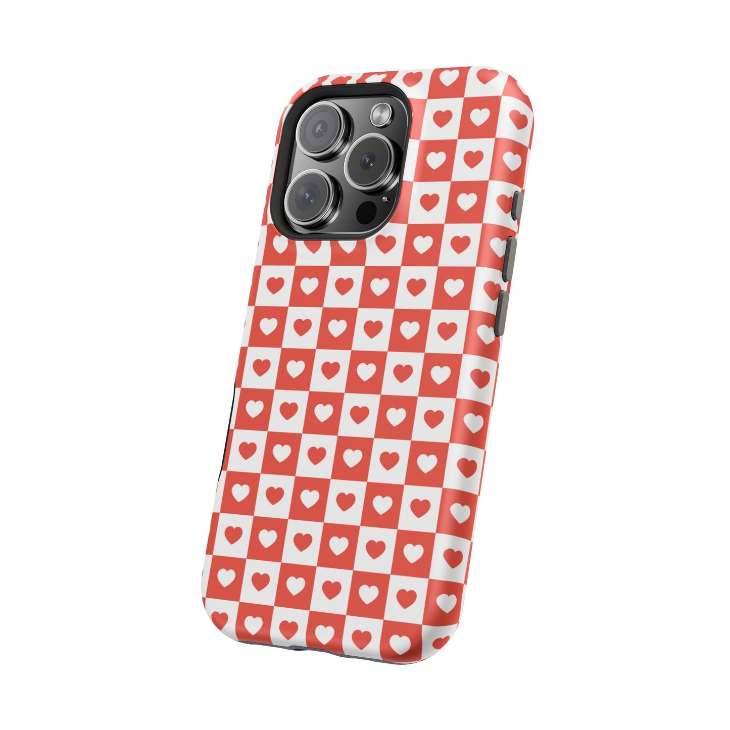 Red & White Heart Checkerboard – MagSafe iPhone Case - BOGO Cases