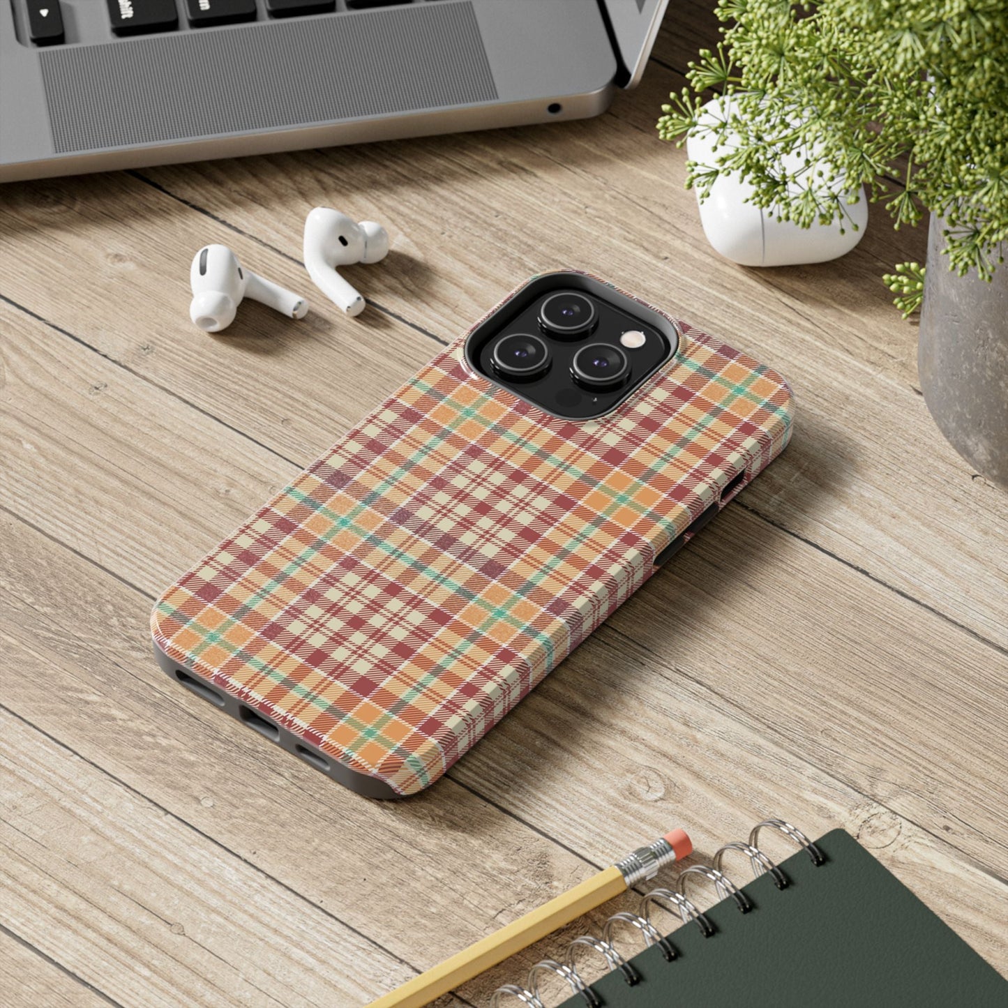 Retro Chic Plaid iPhone Case in Red, Orange, Green & Cream – Classic Vintage Style - BOGO Cases