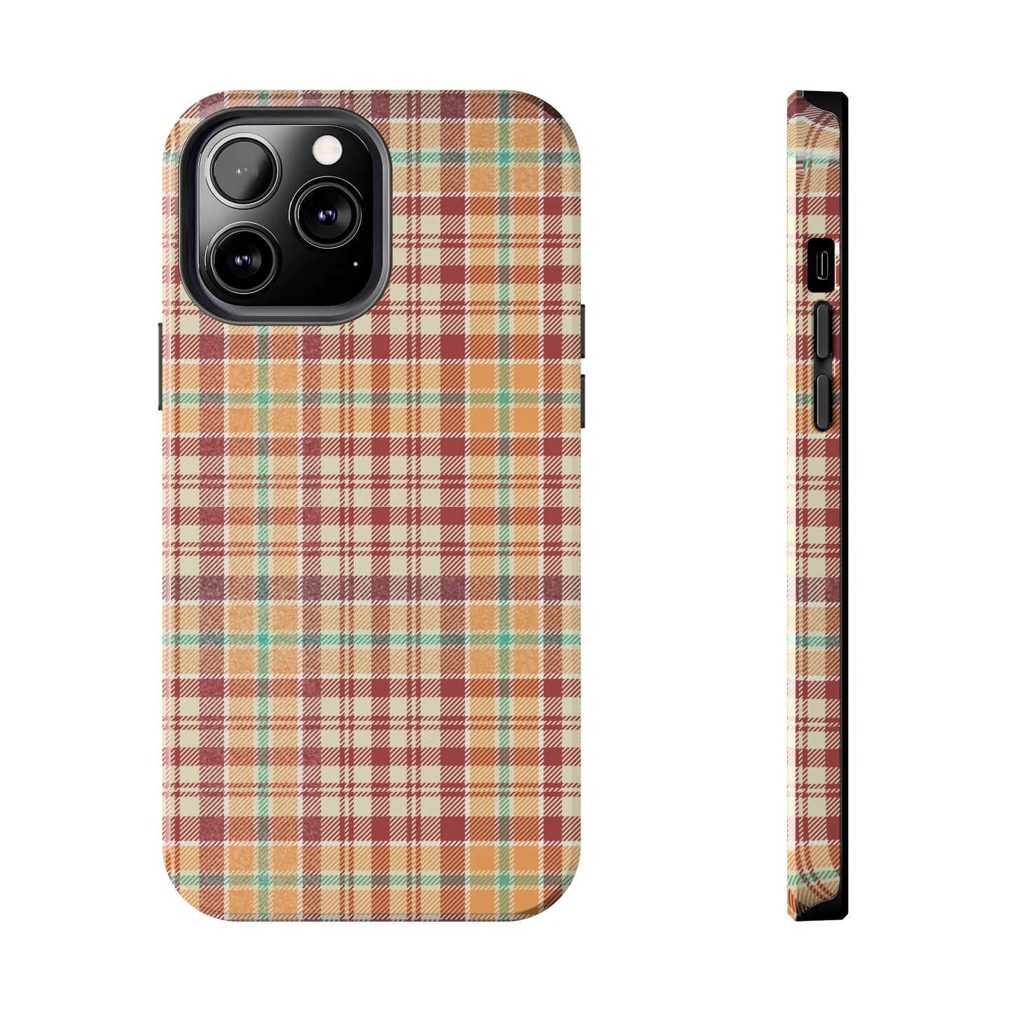 Retro Chic Plaid iPhone Case in Red, Orange, Green & Cream – Classic Vintage Style - BOGO Cases