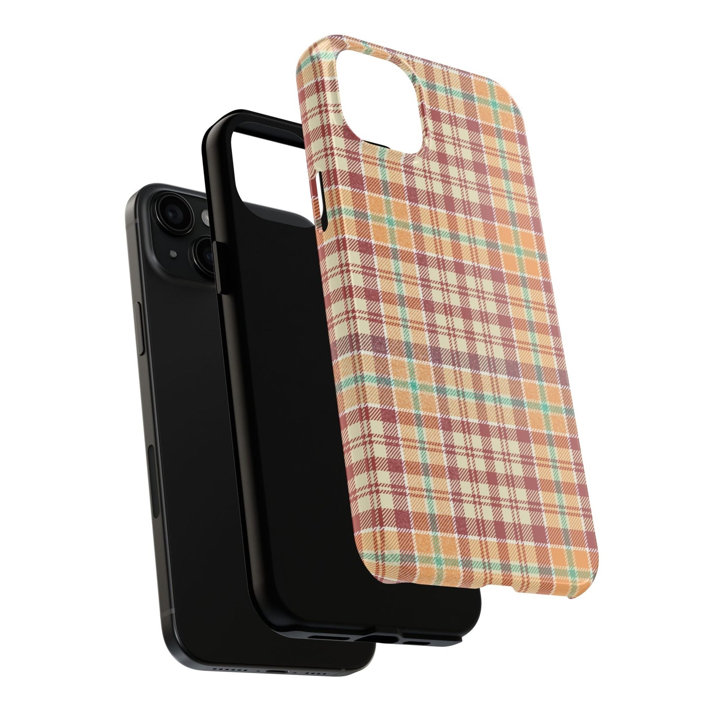 Retro Chic Plaid iPhone Case in Red, Orange, Green & Cream – Classic Vintage Style - BOGO Cases