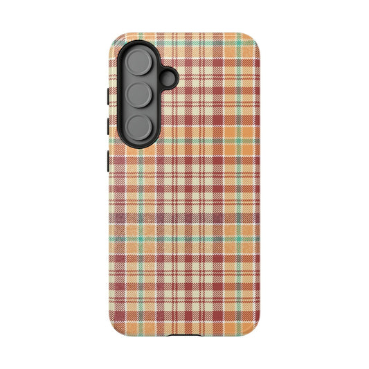 Retro Chic Plaid Samsung Galaxy Case in Red, Orange, Green & Cream – Timeless Vintage Design - BOGO Cases