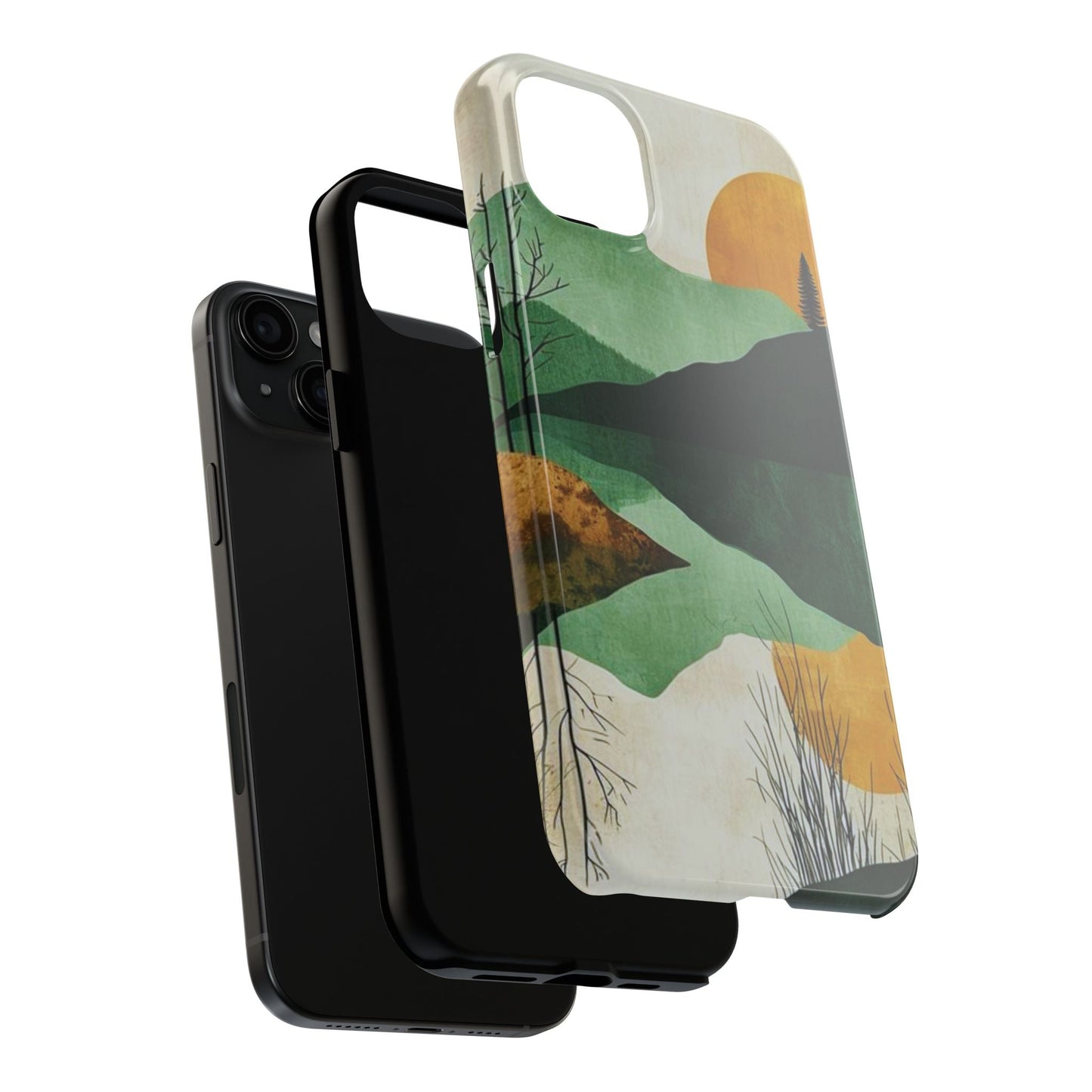 Retro Mountain Sunrise iPhone Case – Minimalist Landscape Design, Dual - Layer Protection - BOGO Cases