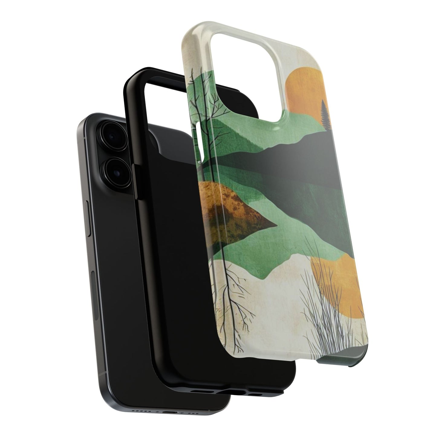 Retro Mountain Sunrise iPhone Case – Minimalist Landscape Design, Dual - Layer Protection - BOGO Cases