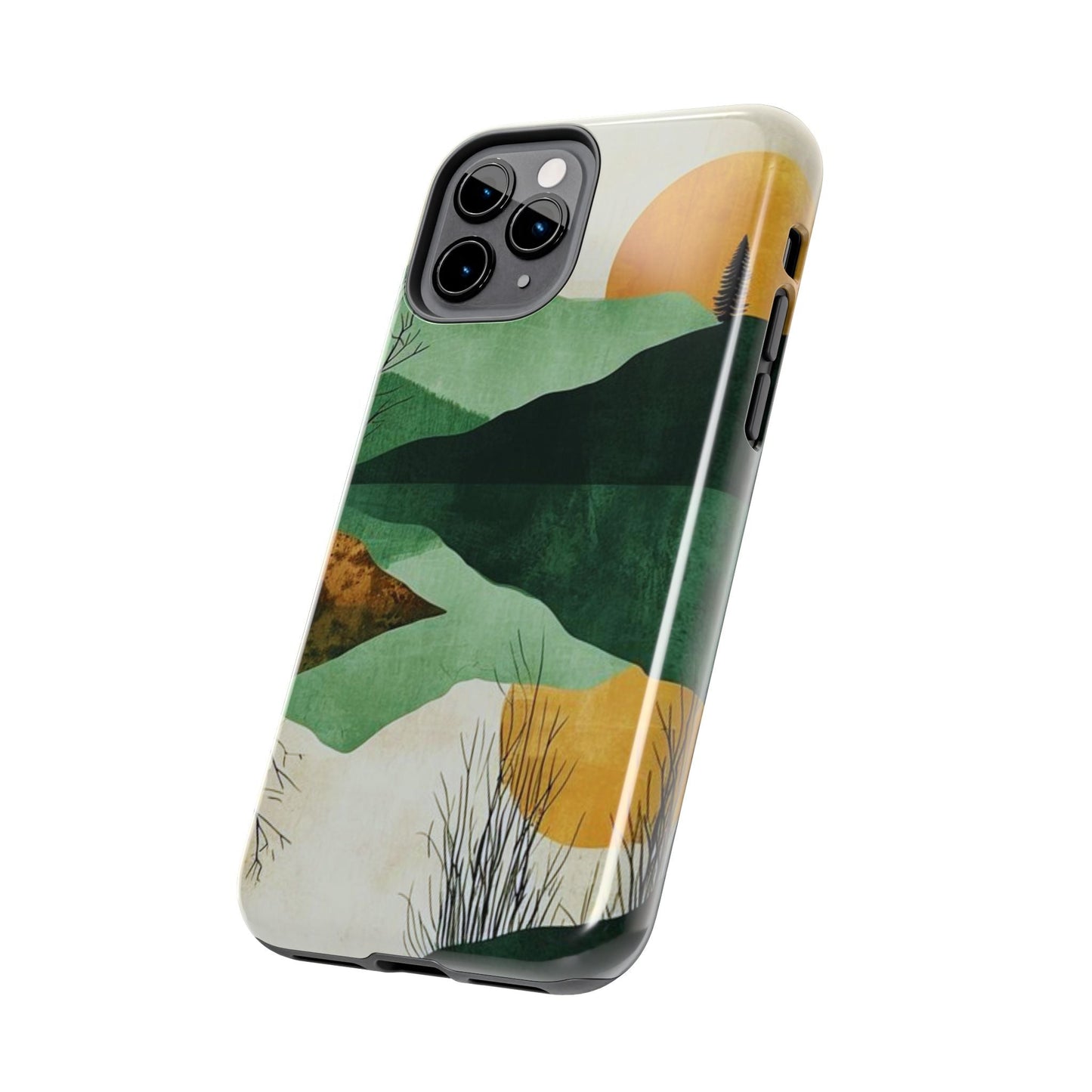 Retro Mountain Sunrise iPhone Case – Minimalist Landscape Design, Dual - Layer Protection - BOGO Cases