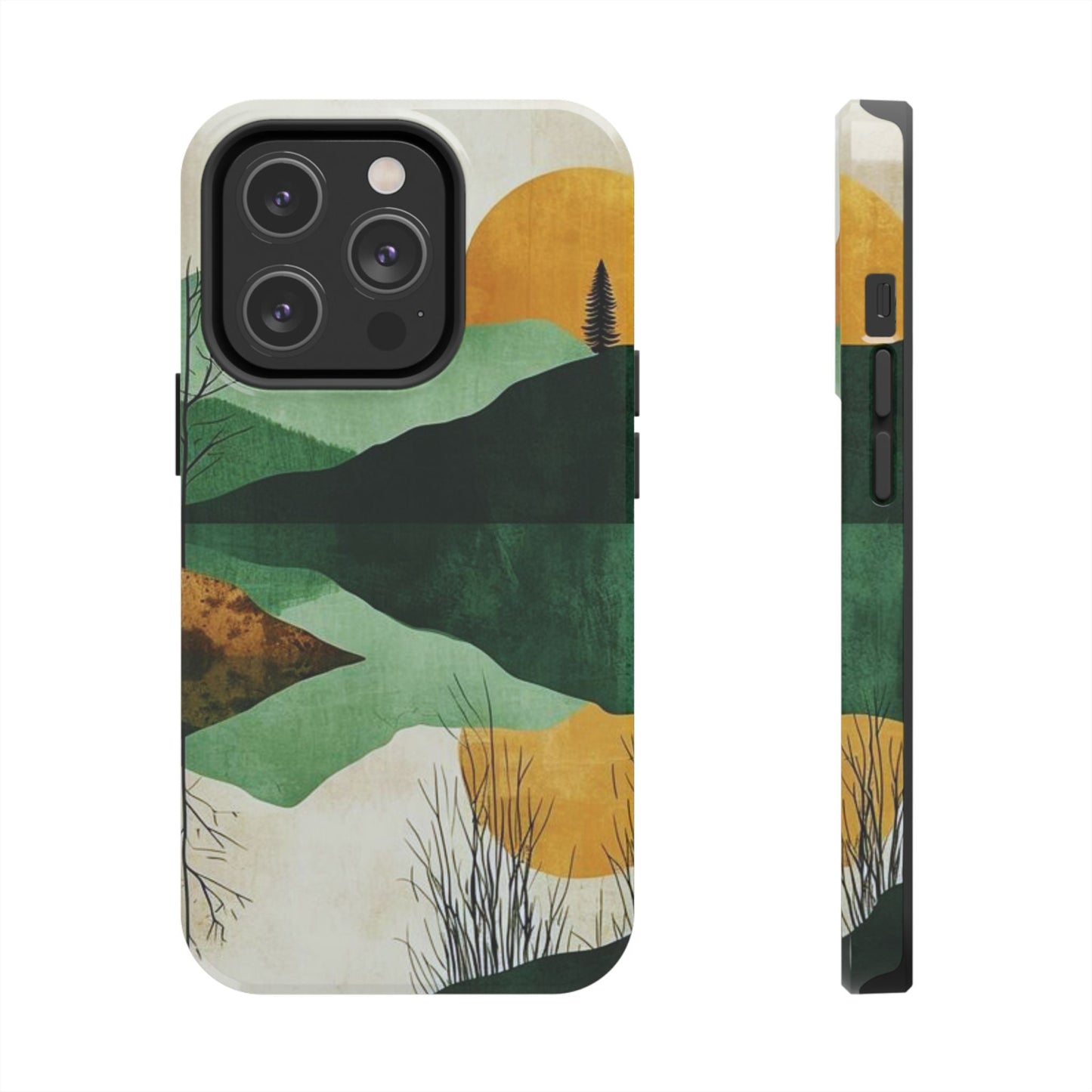 Retro Mountain Sunrise iPhone Case – Minimalist Landscape Design, Dual - Layer Protection - BOGO Cases