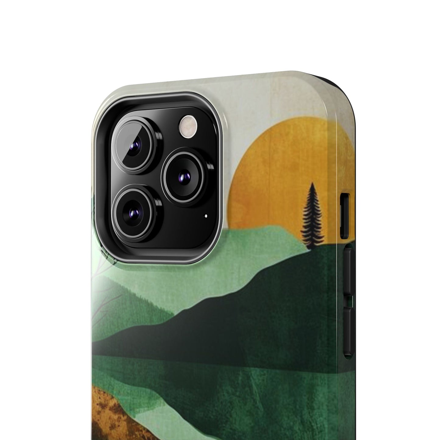 Retro Mountain Sunrise iPhone Case – Minimalist Landscape Design, Dual - Layer Protection - BOGO Cases