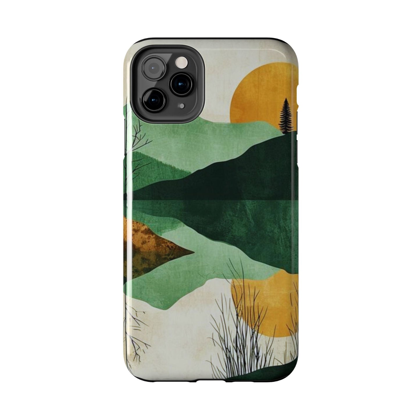 Retro Mountain Sunrise iPhone Case – Minimalist Landscape Design, Dual - Layer Protection - BOGO Cases