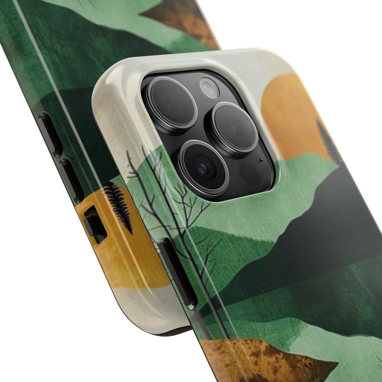 Retro Mountain Sunrise iPhone Case – Minimalist Landscape Design, Dual - Layer Protection - BOGO Cases