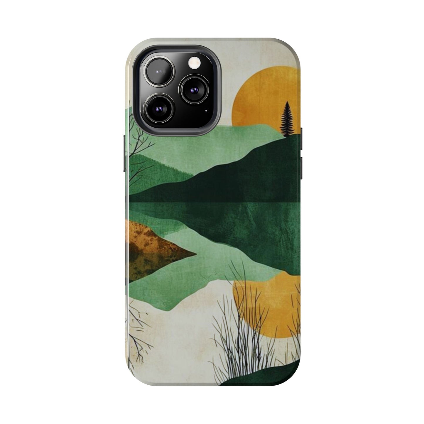 Retro Mountain Sunrise iPhone Case – Minimalist Landscape Design, Dual - Layer Protection - BOGO Cases