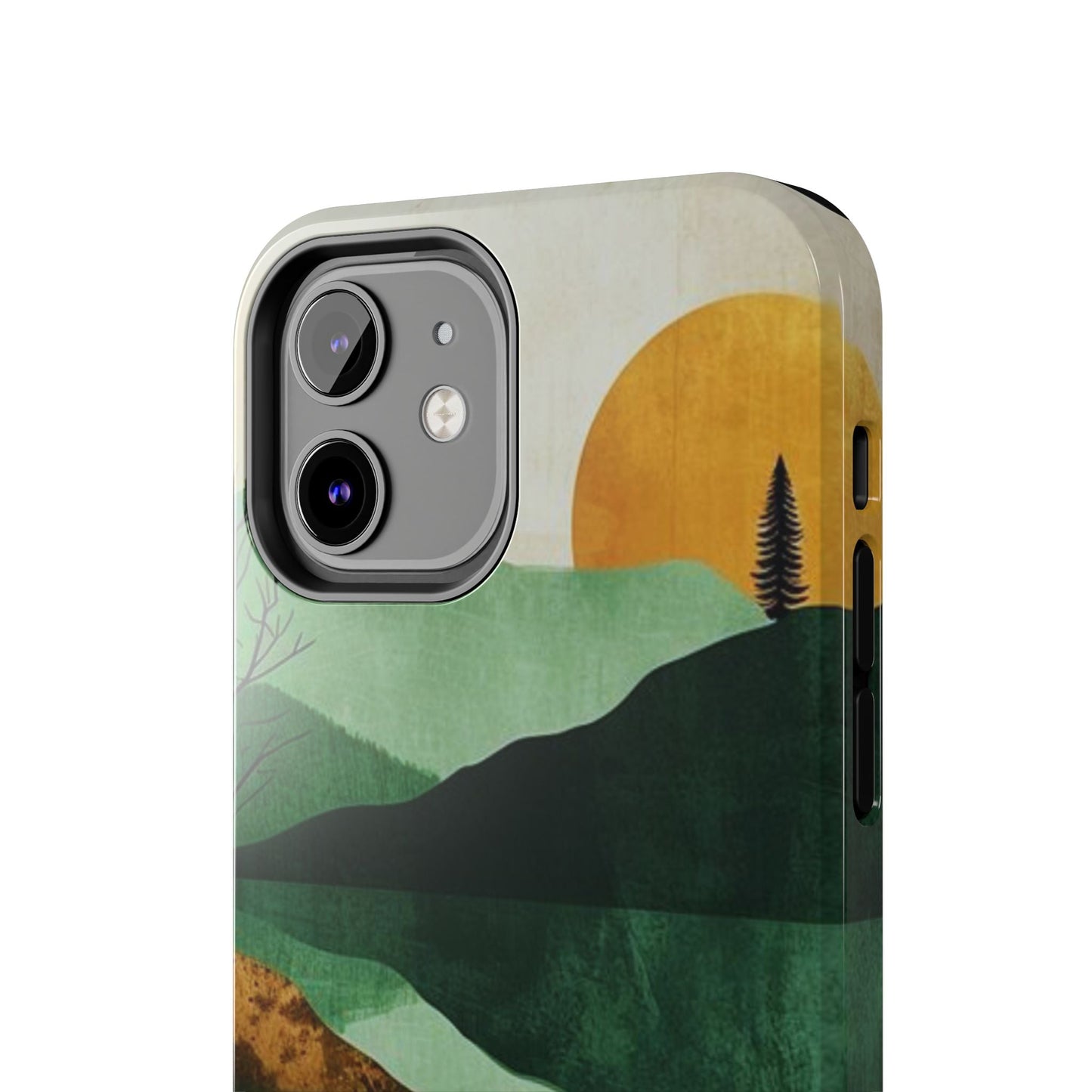 Retro Mountain Sunrise iPhone Case – Minimalist Landscape Design, Dual - Layer Protection - BOGO Cases