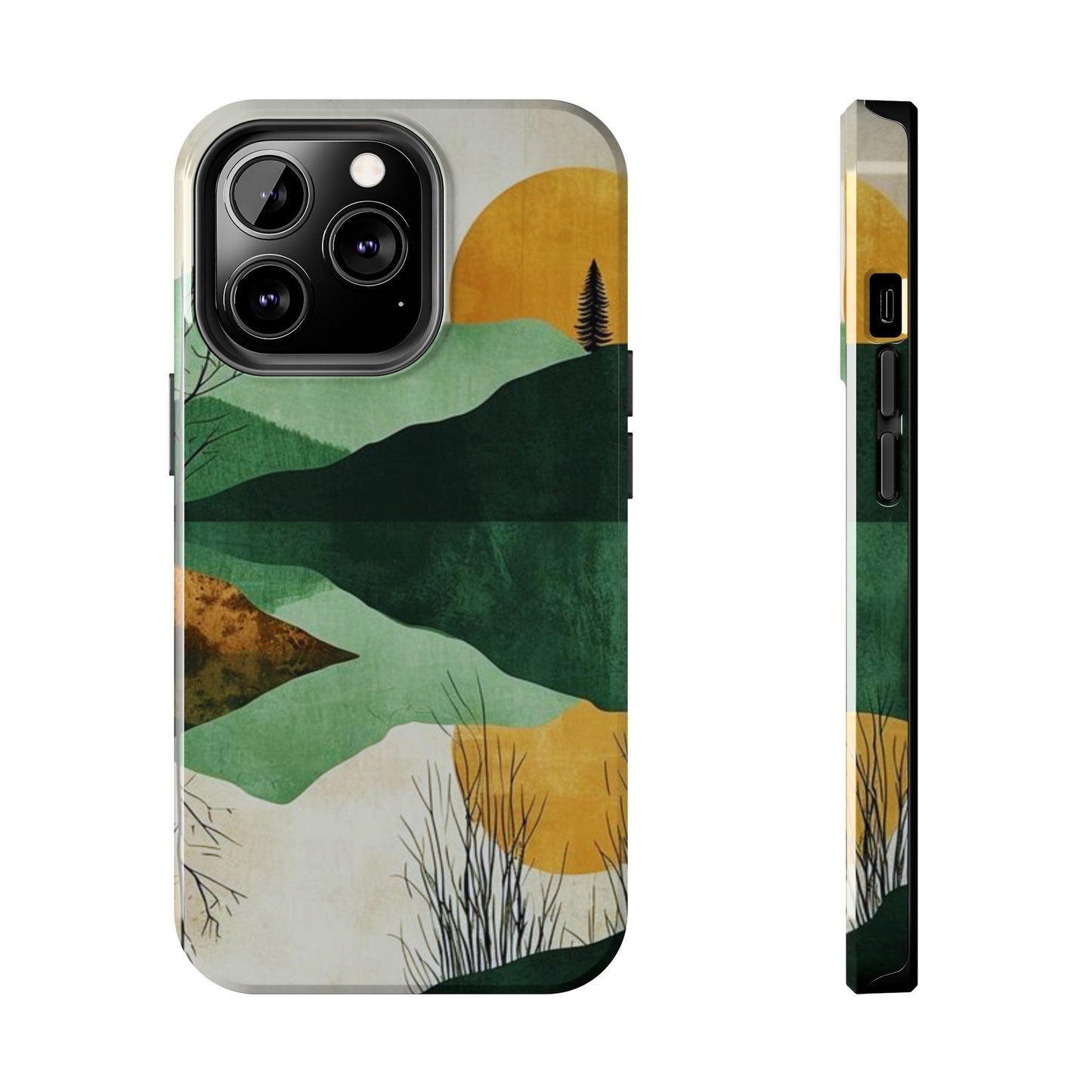 Retro Mountain Sunrise iPhone Case – Minimalist Landscape Design, Dual - Layer Protection - BOGO Cases