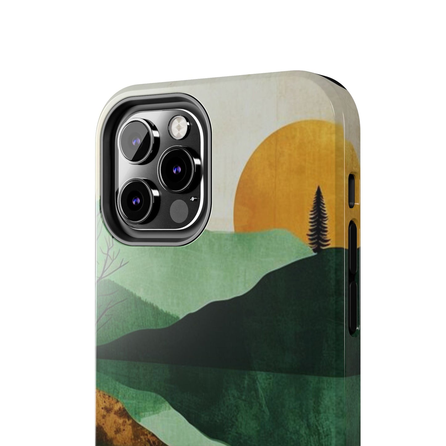 Retro Mountain Sunrise iPhone Case – Minimalist Landscape Design, Dual - Layer Protection - BOGO Cases