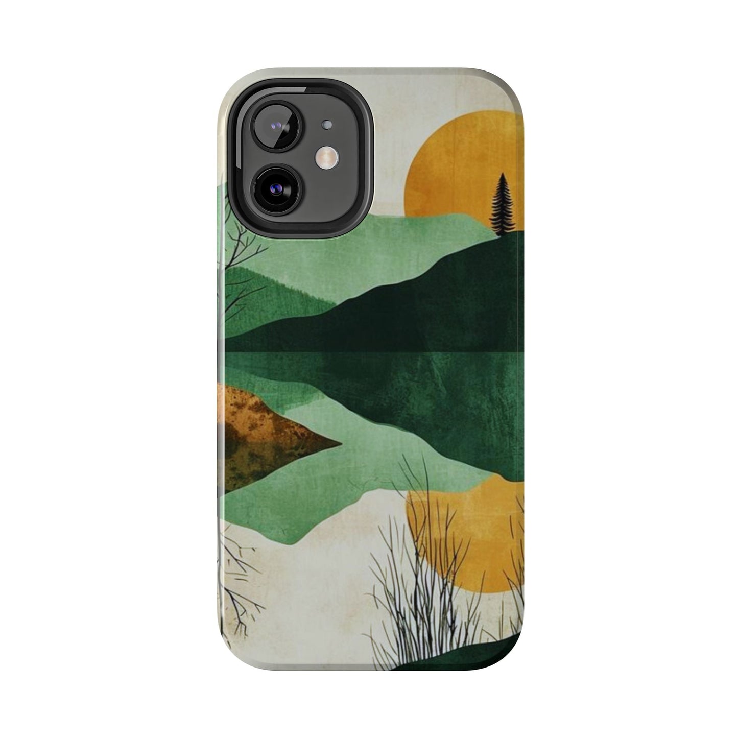 Retro Mountain Sunrise iPhone Case – Minimalist Landscape Design, Dual - Layer Protection - BOGO Cases