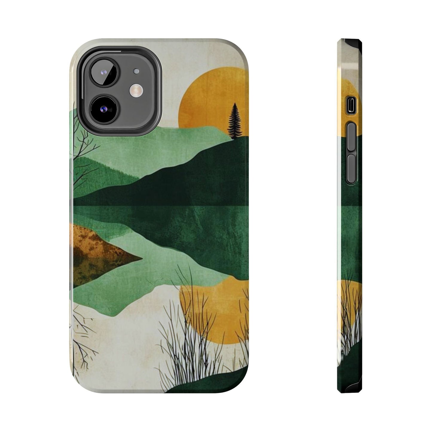 Retro Mountain Sunrise iPhone Case – Minimalist Landscape Design, Dual - Layer Protection - BOGO Cases