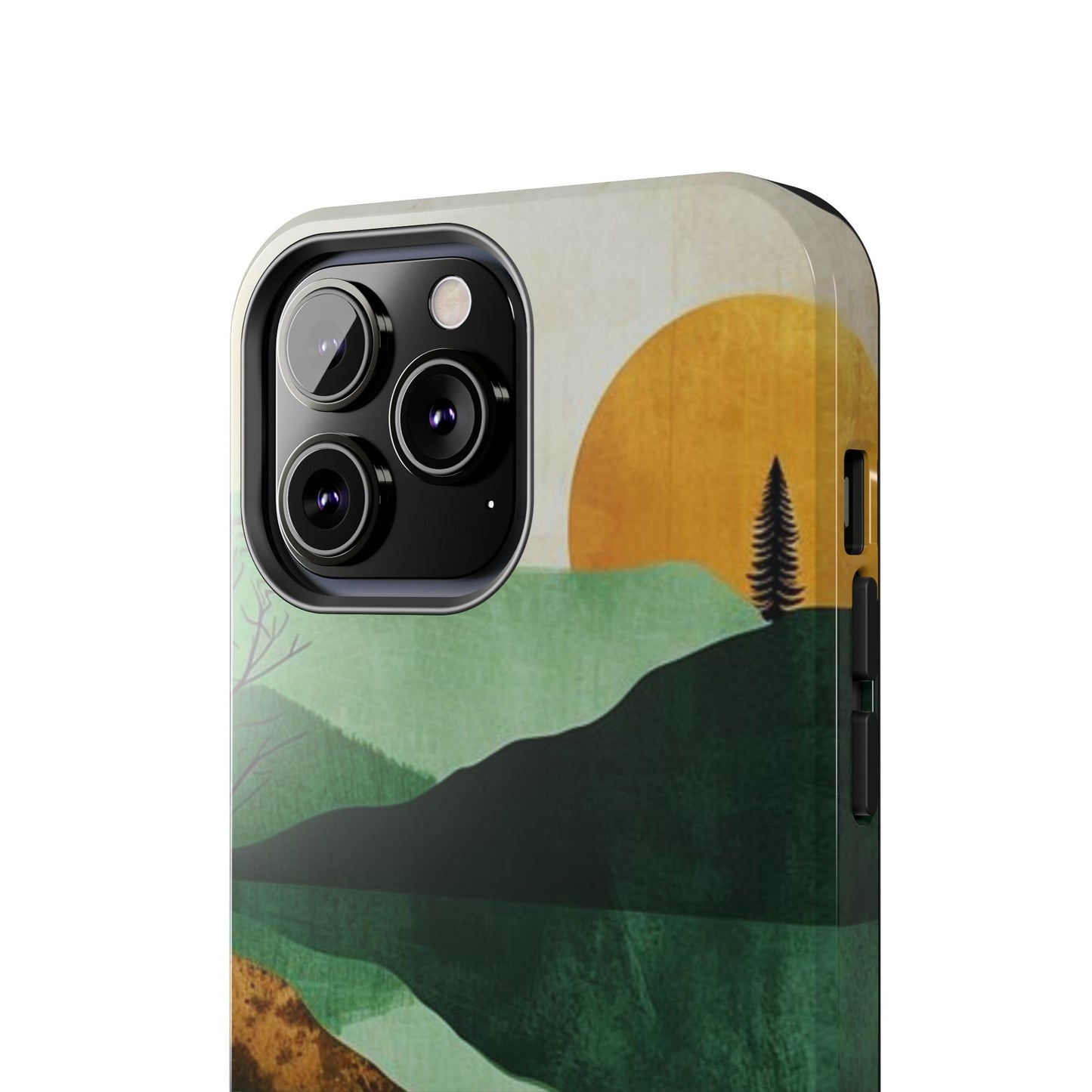 Retro Mountain Sunrise iPhone Case – Minimalist Landscape Design, Dual - Layer Protection - BOGO Cases